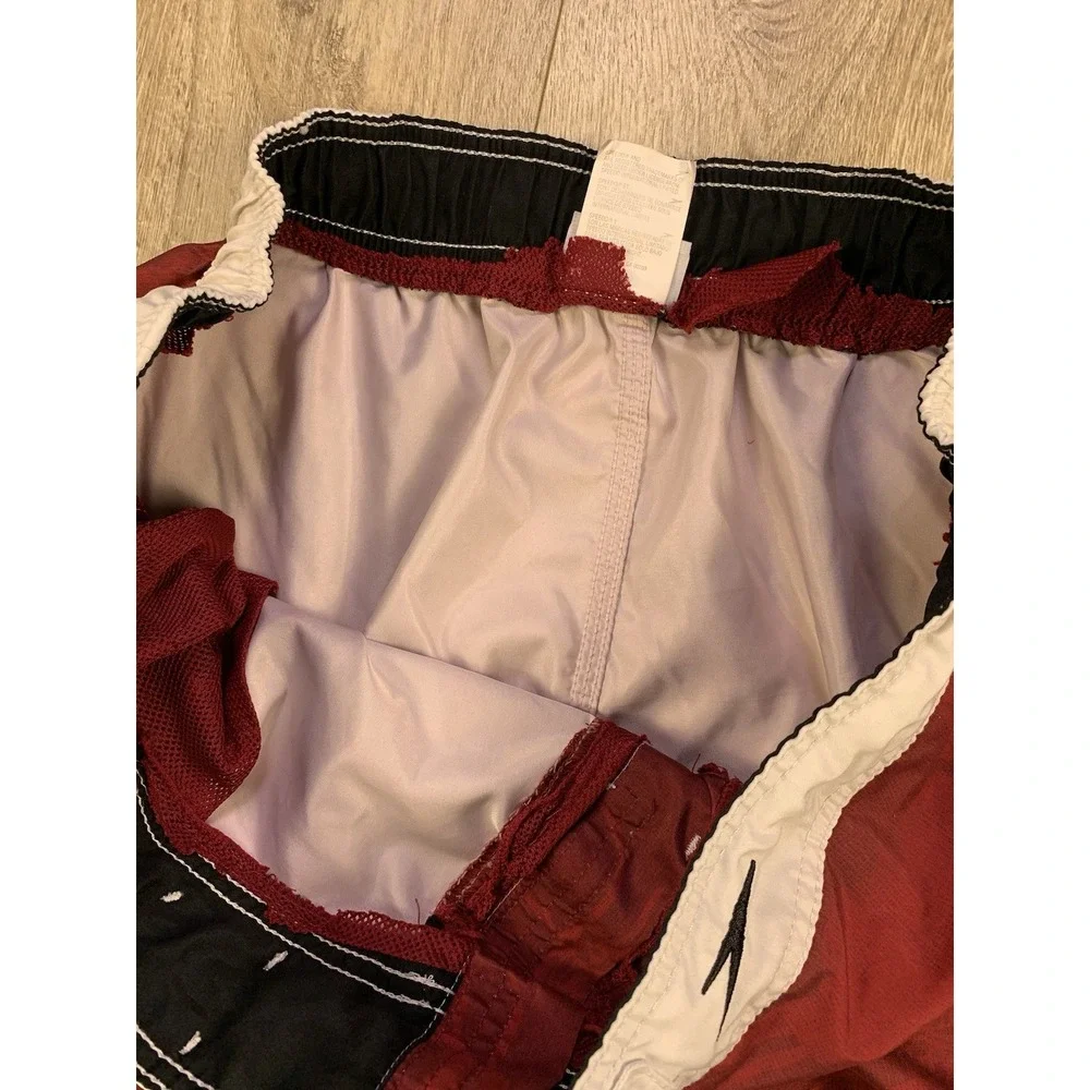 Speedo Men Sz Large Floral Red Swimsuit MESH REMOVED Swim Trunks Swimming Shorts